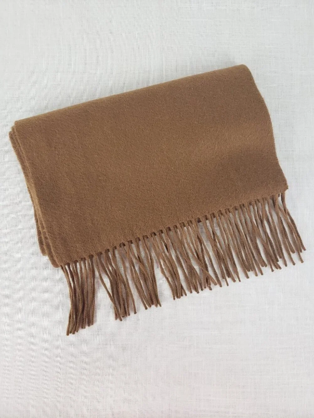 Nordstrom Brown Cashmere Rectangle Scarf Fringe Unisex Neutral Dark Camel